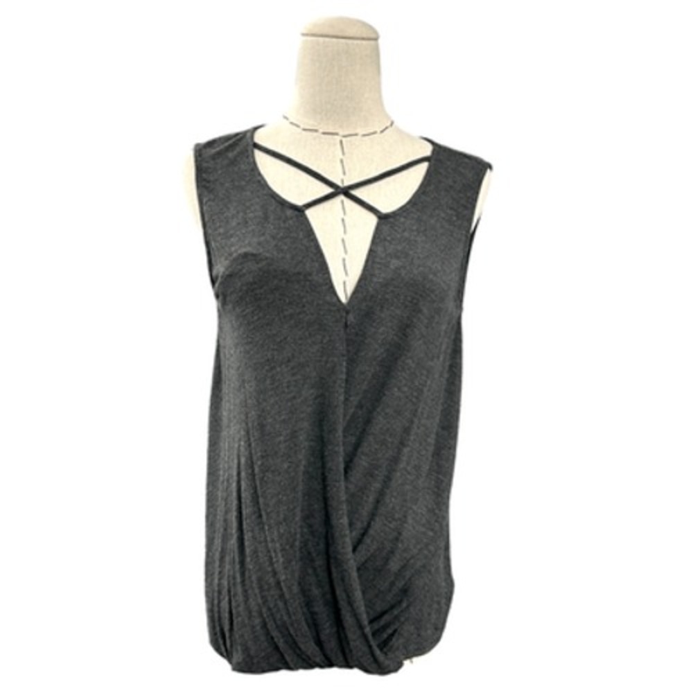 Julie Billiart Naked Zebra Tank Top Women M Rayon Spandex Gray Strappy Surplice